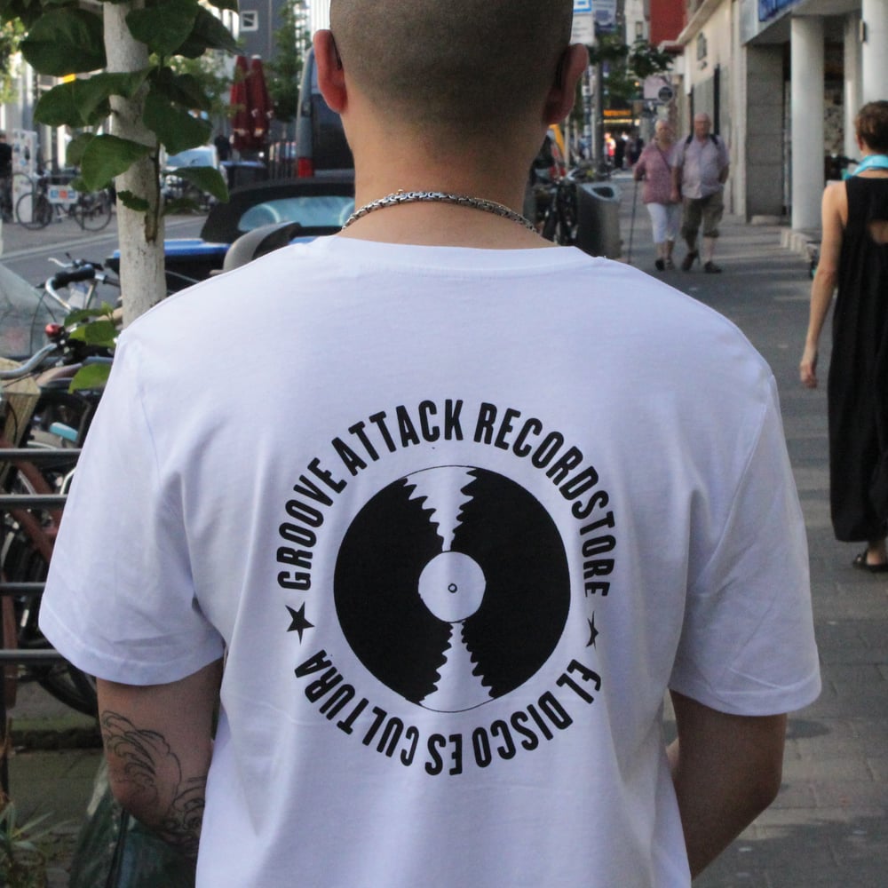 Image of Groove Attack Recordstore Shirt - White w/ Black Print