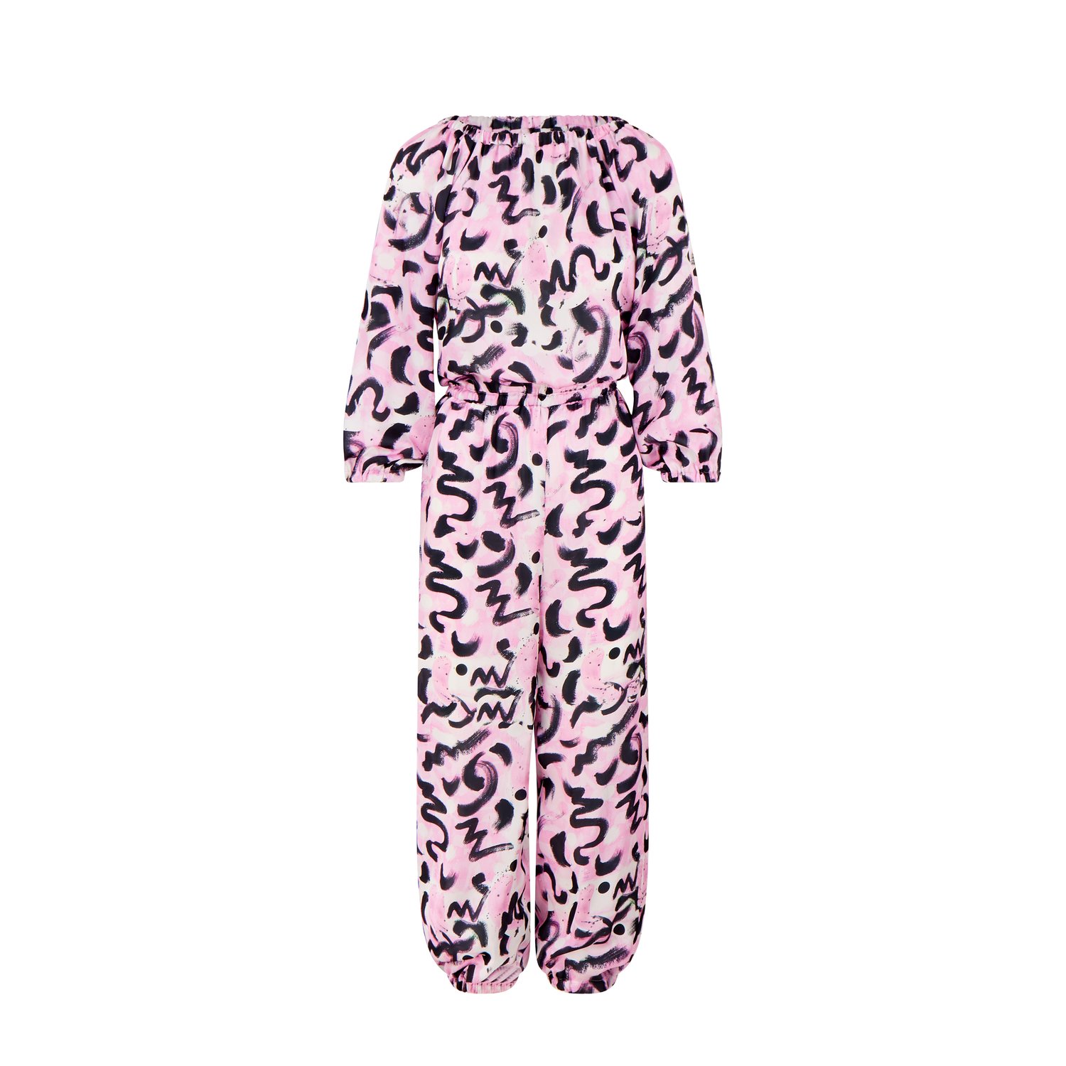 Image of  Pink Scribble Pop Art Jumpsuit in Vegan Faux-Silk. Limited Edition