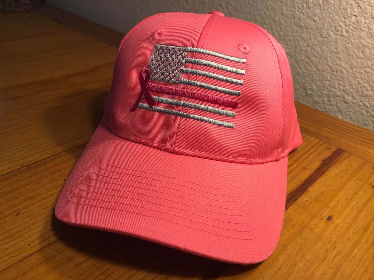 Image of PINK LINE FLAG ~ BREAST CANCER AWARENESS HATS