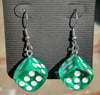 Green dice dangle earrings hypoallergenic/nickle free