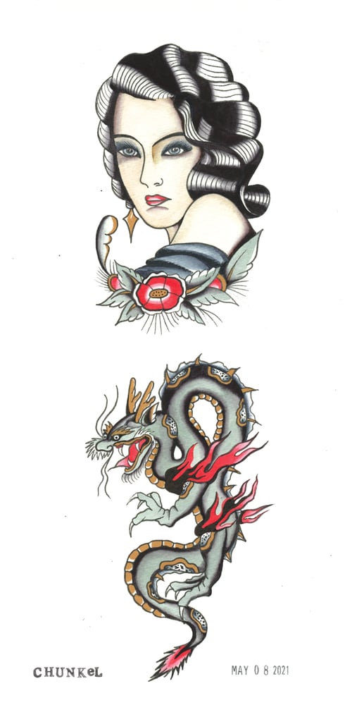 Image of Lady Head & Dragon (6x12 Print)