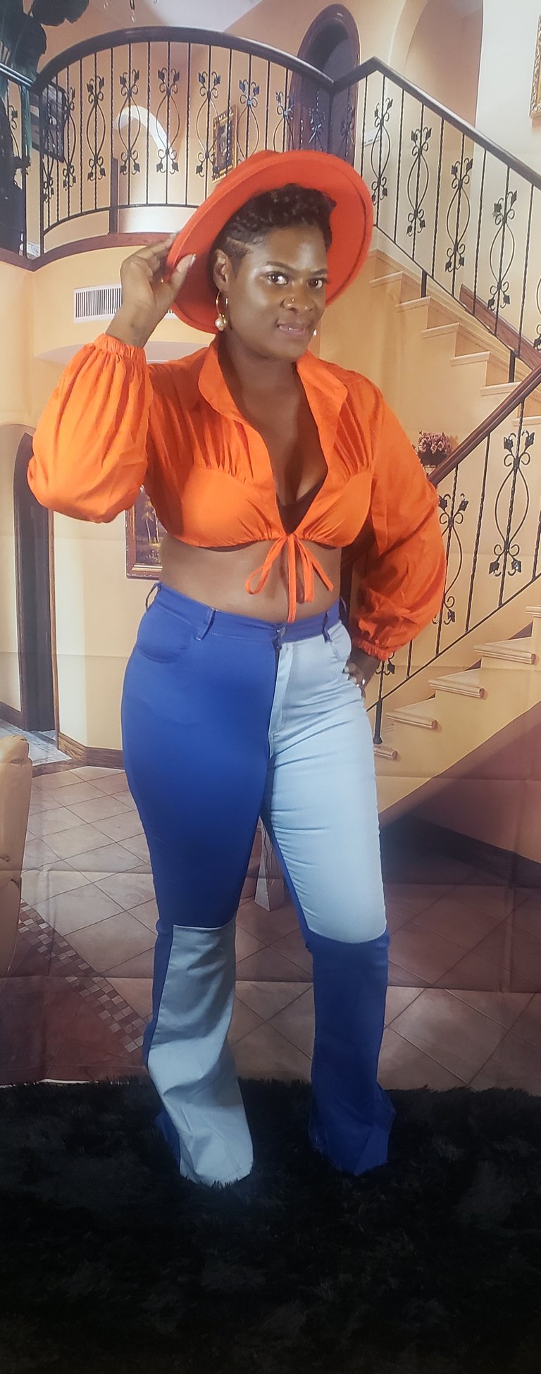 Checkered 2-Color Denim Pants Image 2