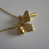 Image 4 of Kate Middleton Duchess of Cambridge Inspired Replikate Gold Acorn Mushroom Oak Leaf Charm Necklace