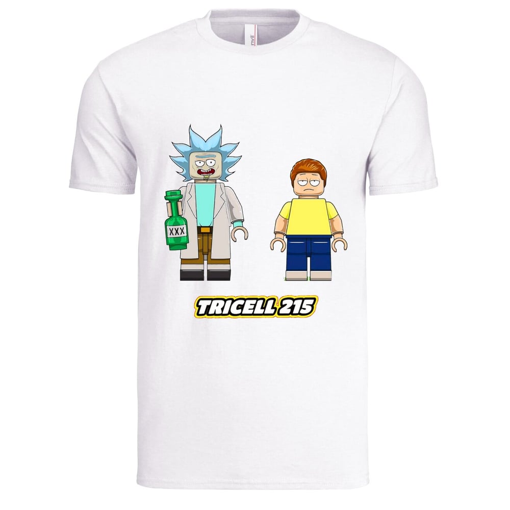 Image of TRICELL215-" LEGO RICK AND MORTY " T SHIRT