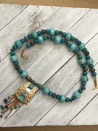 Magnesite turquoise fashion metal necklace with metal necklace charm 22 inches