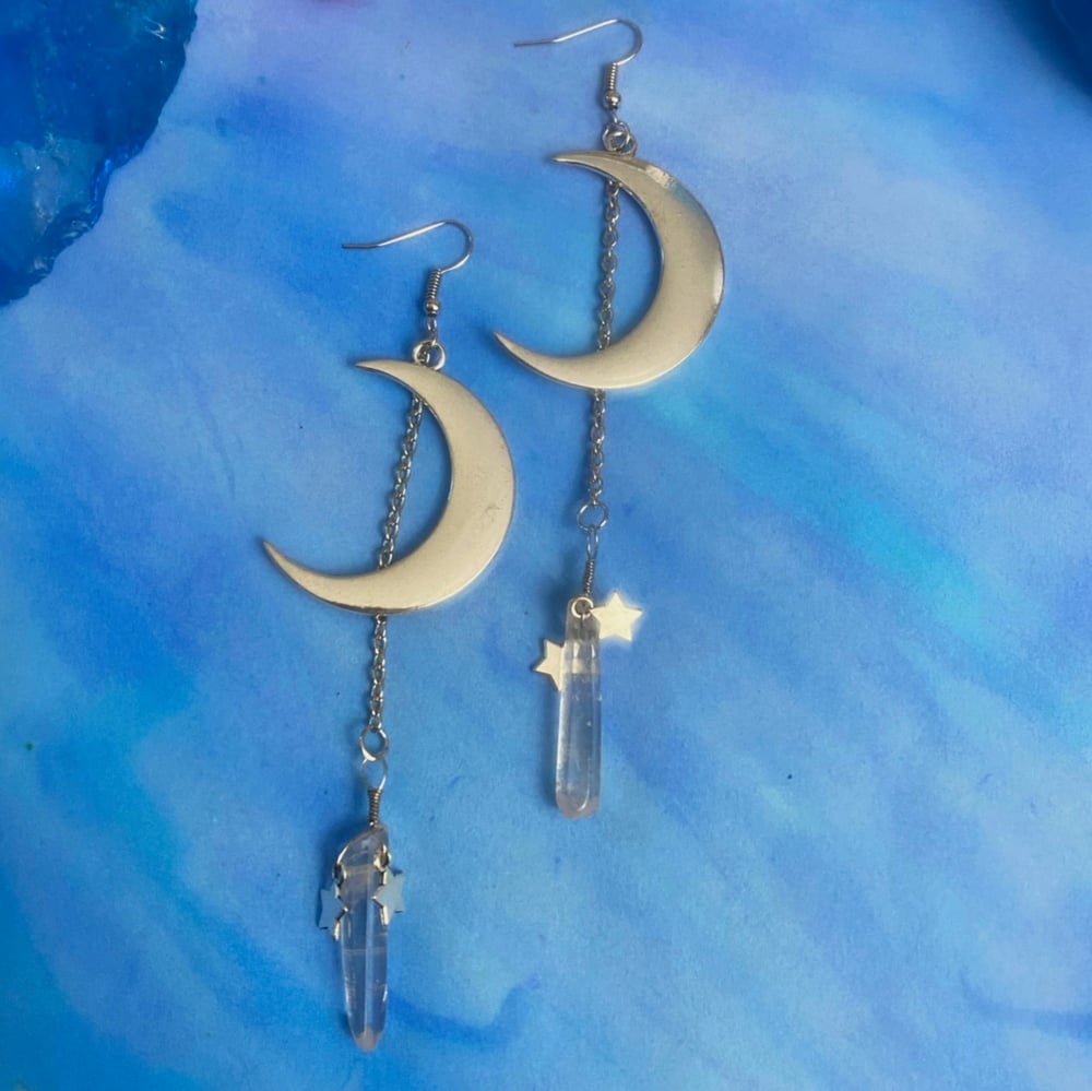 Image of CRYSTAL MOON DROP EARRINGS