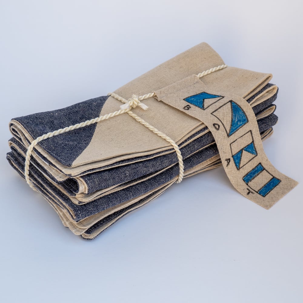 Image of BOAT Napkin Set - Japanese Linen (Blue/Natural)