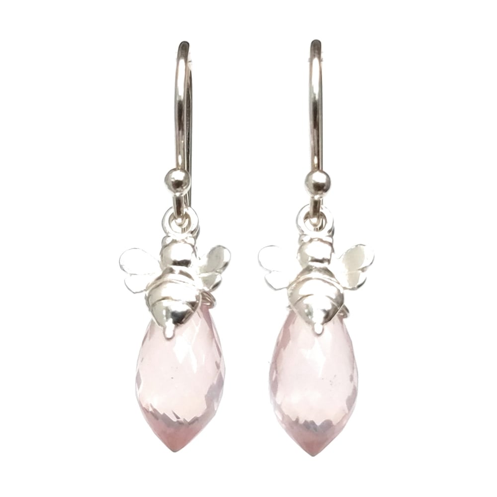 Image of Rose Quartz Bee Earrings