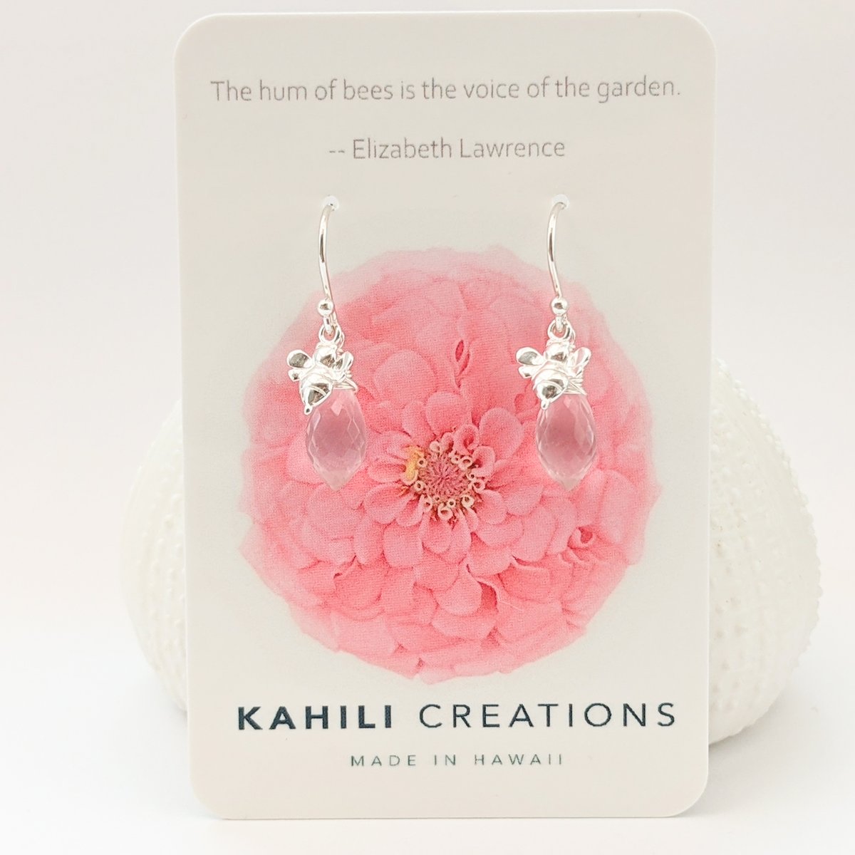Image of Rose Quartz Bee Earrings
