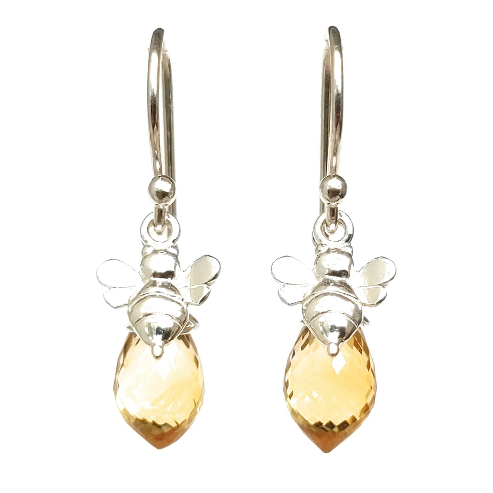 Citrine Bee Earrings Sterling Silver | Kahili Creations Handmade