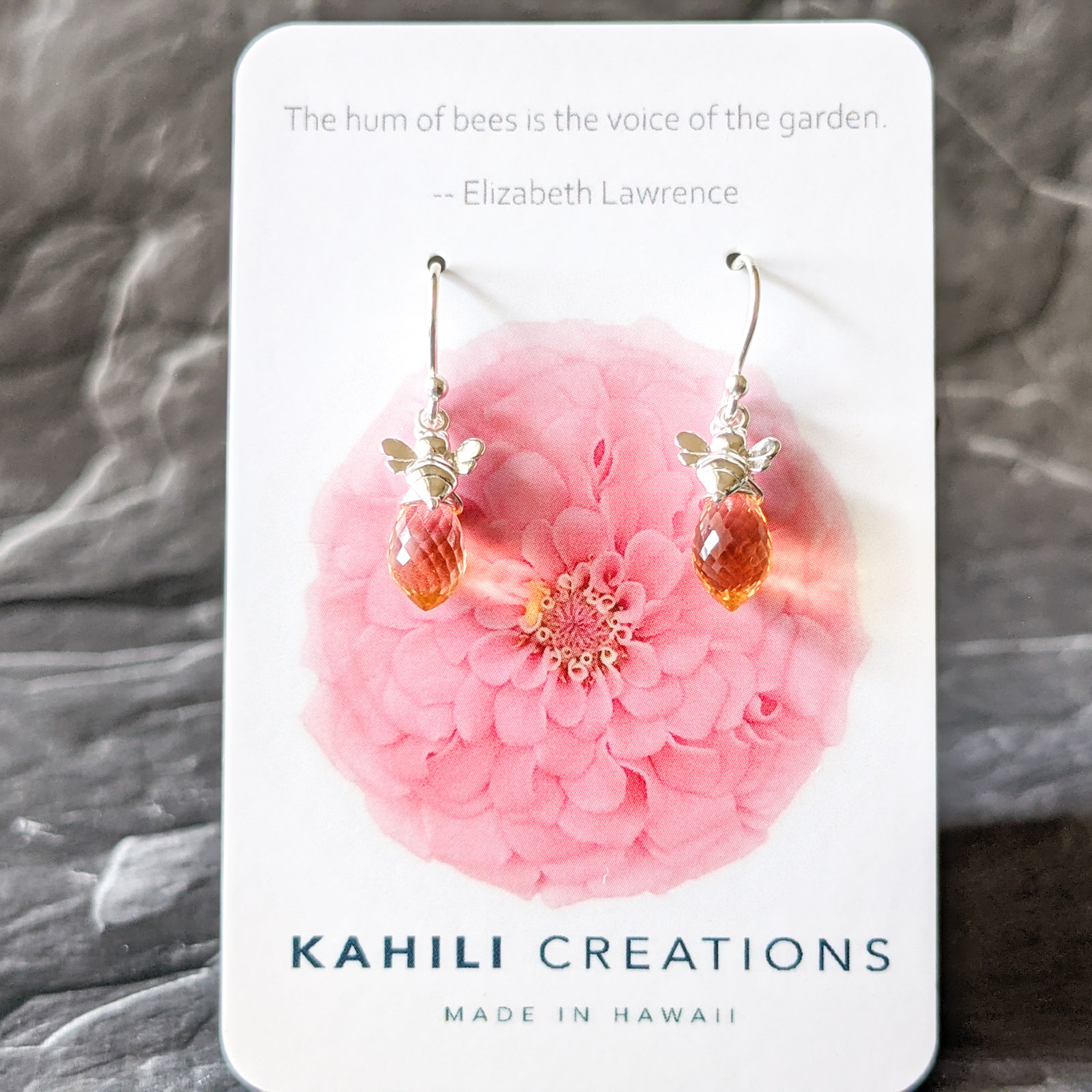 Citrine Bee Earrings Sterling Silver | Kahili Creations Handmade