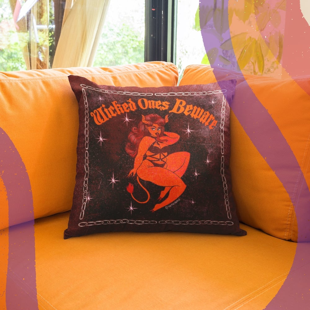 Image of WICKED ONES BEWARE THROW PILLOW
