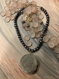 Fresh water pearl with Chalcedony Charm and earrings 16 inches