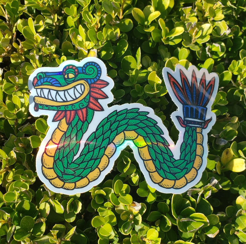 Quetzalcoatl Feathered Serpent Holographic Sticker