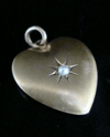 VICTORIAN 15CT HIGH CARAT SEED PEARL HEART SOLID PENDANT 2.5g MATT GOLD ON FRONT