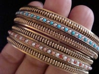 Image 3 of RARE VICTORIAN 15CT TWIN BANGLES TURQUOISE & CORAL SEED PEARL X 2