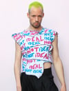 NOT IDEAL PINK AND BLUE DECONSTRUCTED PATCHWORK  CROP TOP