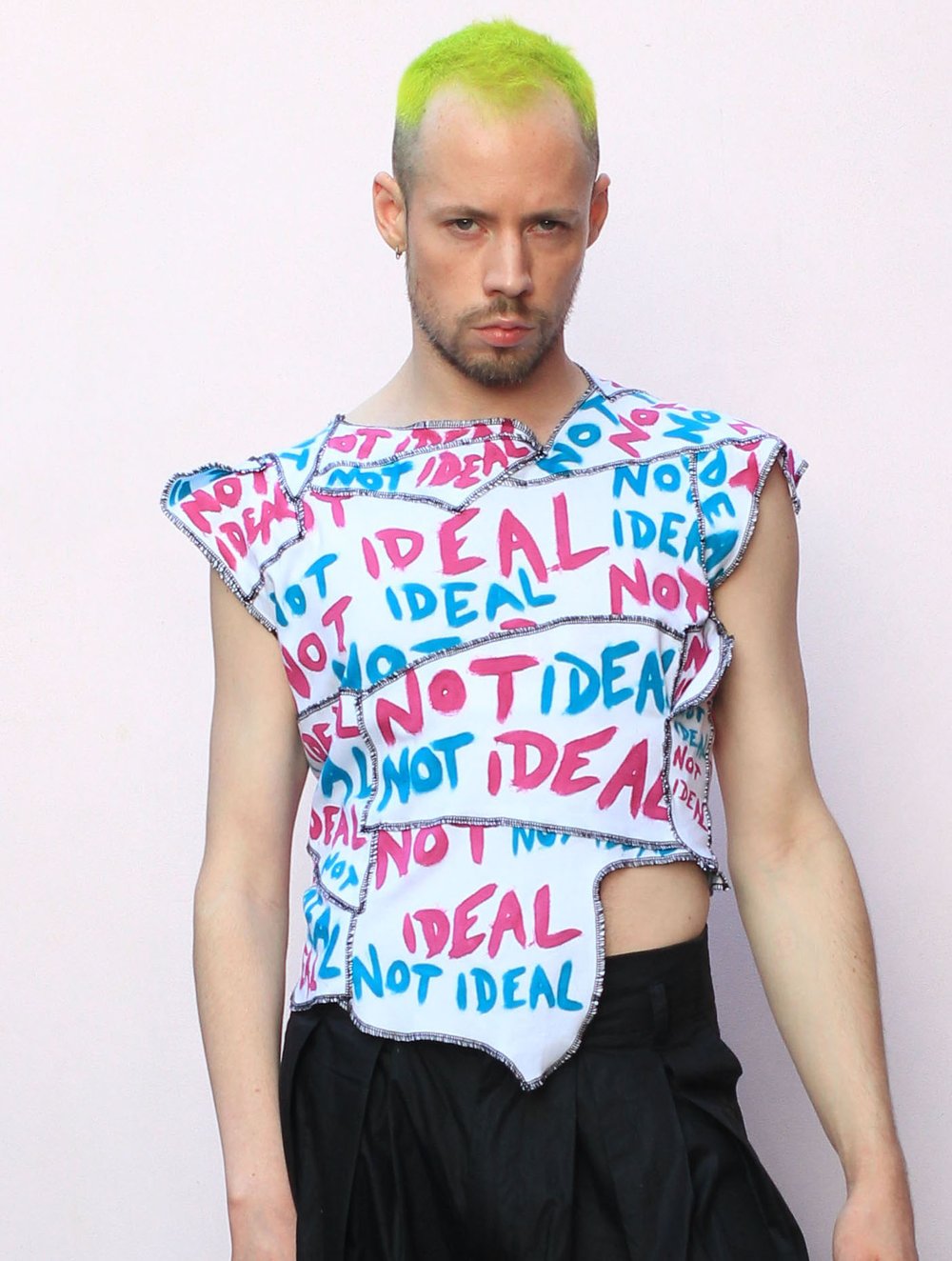 NOT IDEAL PINK AND BLUE DECONSTRUCTED PATCHWORK  CROP TOP