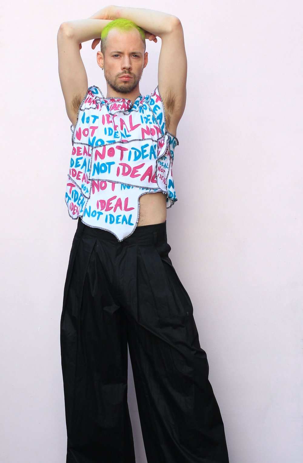 NOT IDEAL PINK AND BLUE DECONSTRUCTED PATCHWORK  CROP TOP