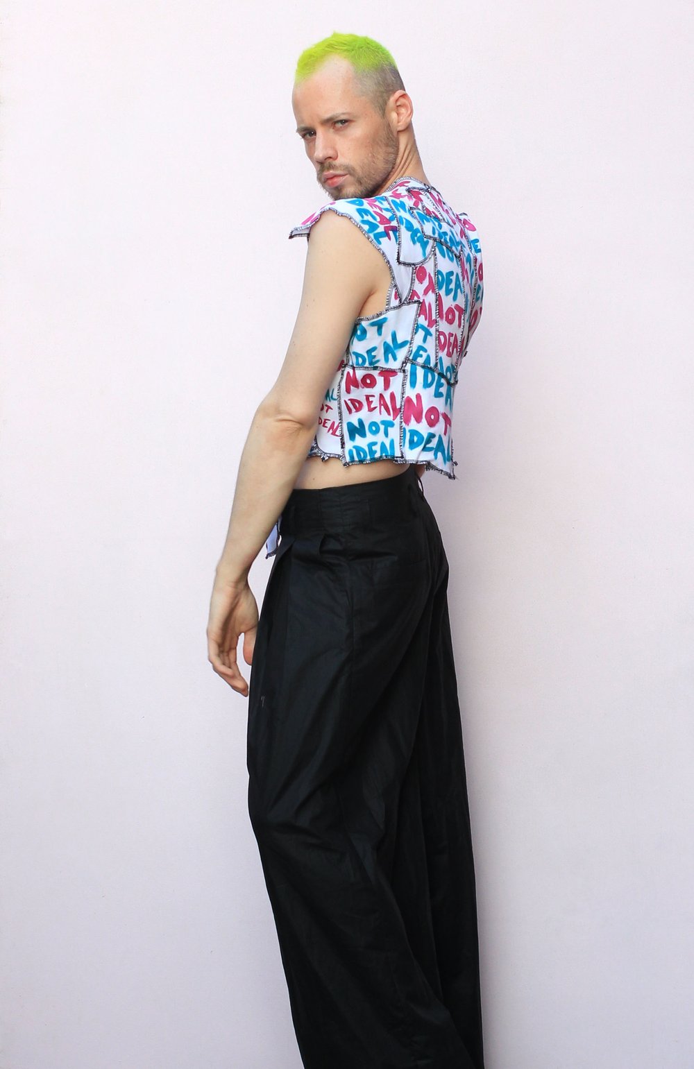 NOT IDEAL PINK AND BLUE DECONSTRUCTED PATCHWORK TOP