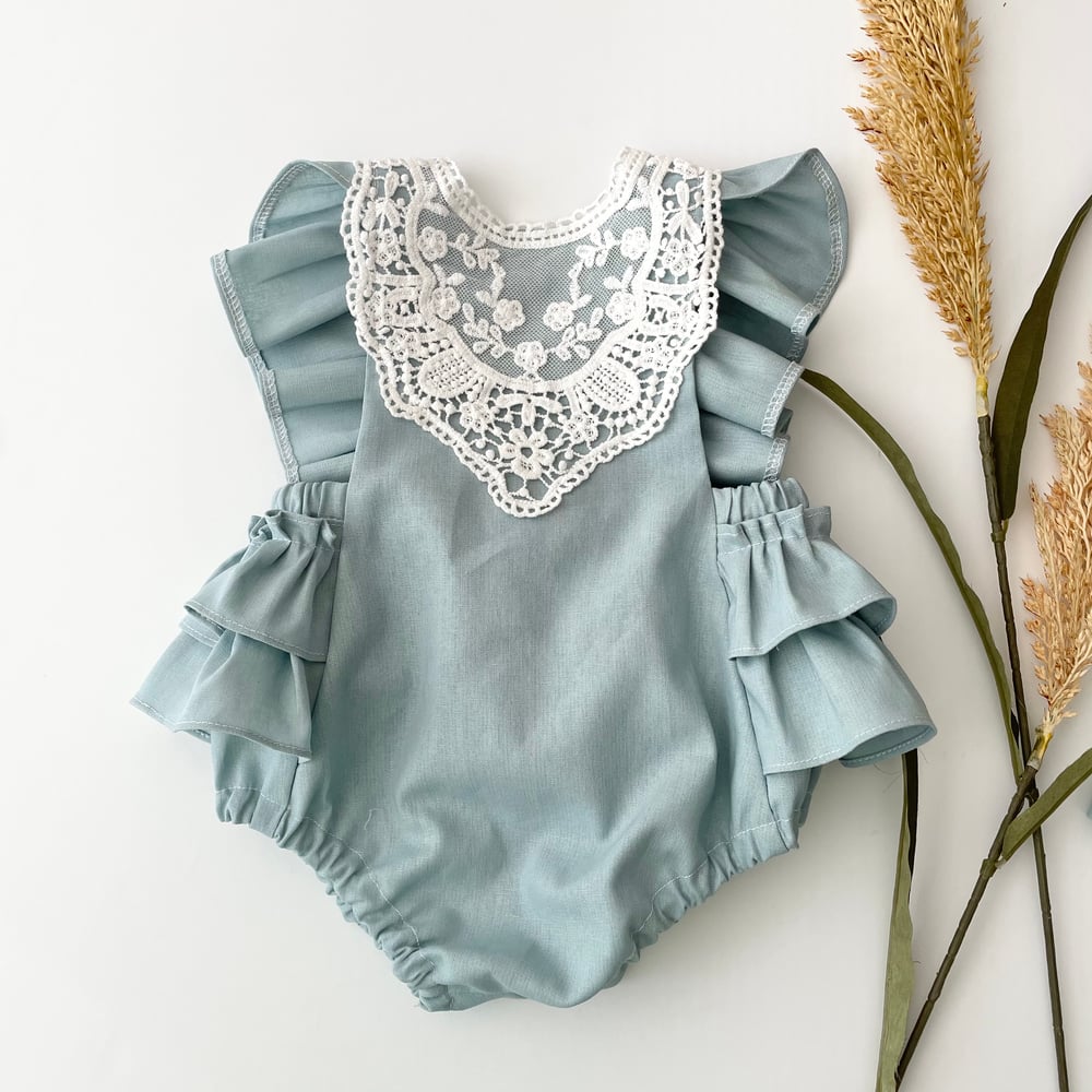 Joy Marie Clothing Dusty Blue romper