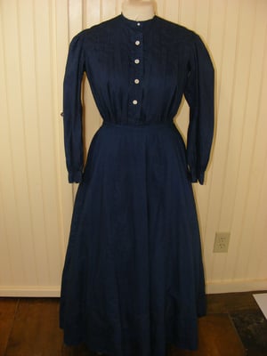 Victorian 1890s 2pc Dress Indigo Cotton Polka Dots 