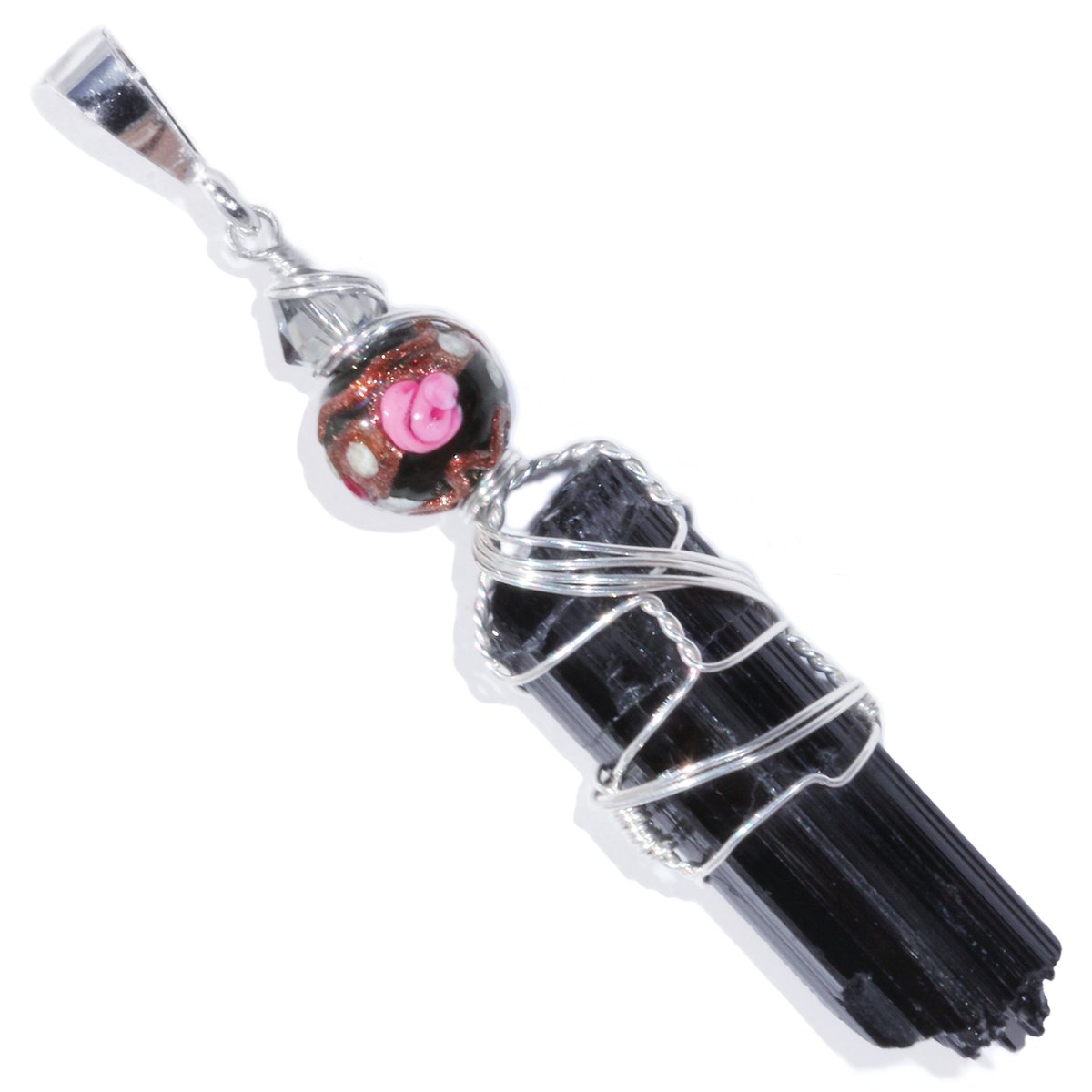 Long Black Tourmaline Crystal Handmade Pendant