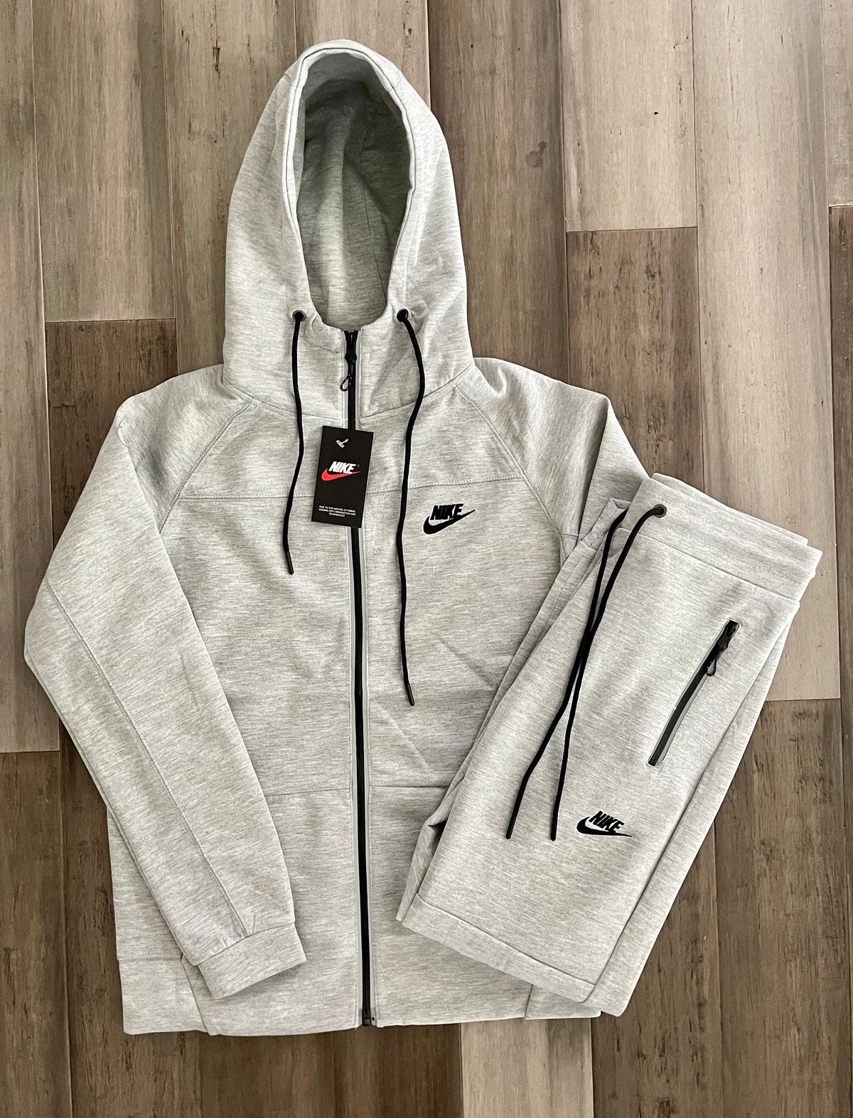 Men’s Grey Reflective Tech Zip Up Hoodie Sweatpants Set