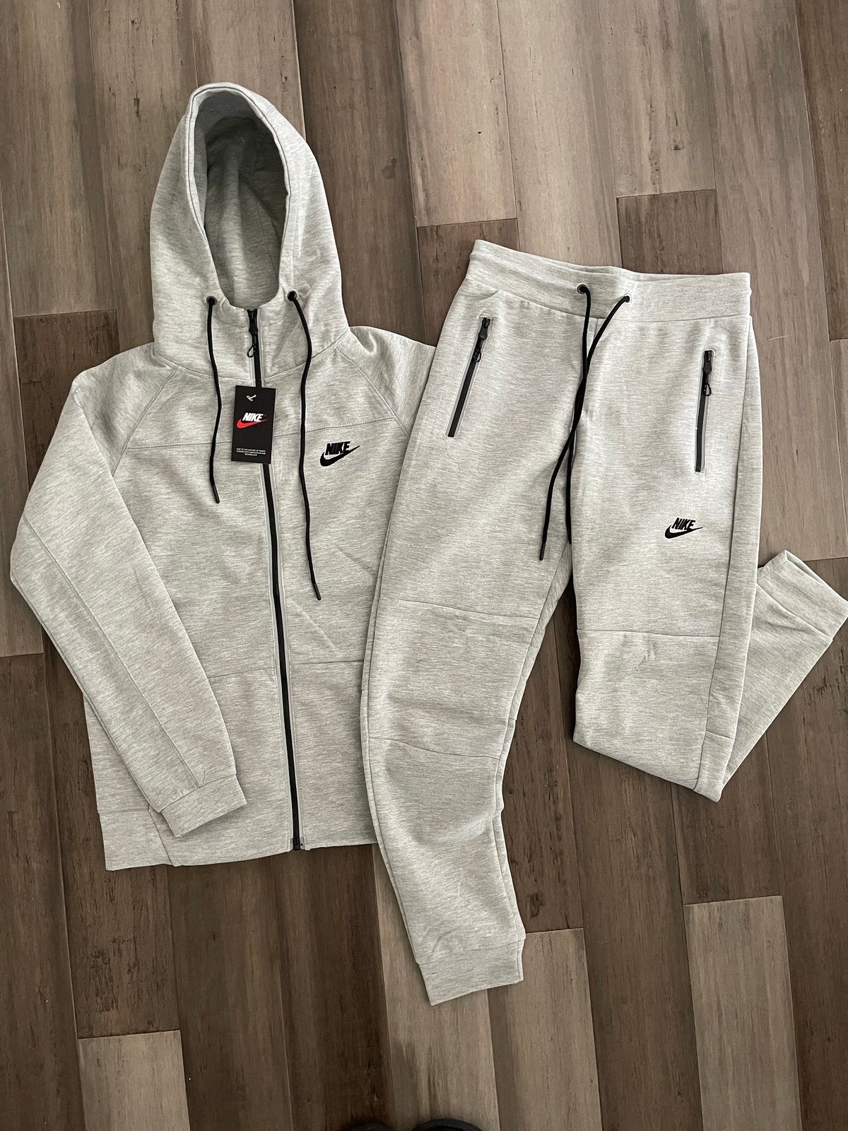 Men’s Grey Reflective Tech Zip Up Hoodie Sweatpants Set