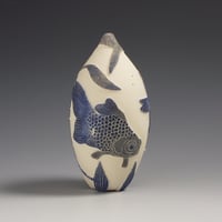 Image 1 of Moor fish in blue sgraffito ceramic vessel