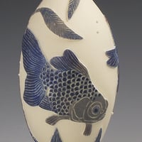 Image 2 of Moor fish in blue sgraffito ceramic vessel