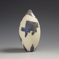 Image 3 of Moor fish in blue sgraffito ceramic vessel