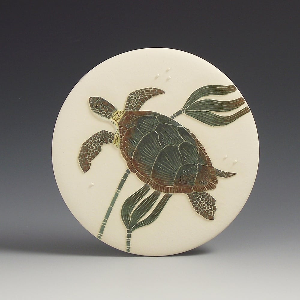 Image of Green turtle carved wall hanging