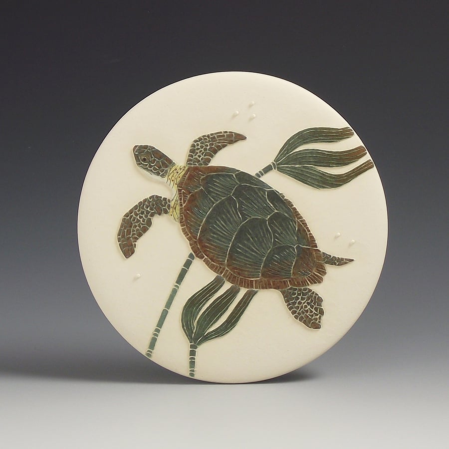 Image of Green turtle carved wall hanging