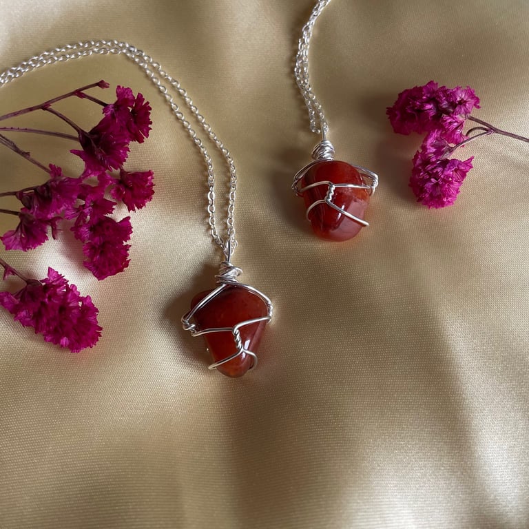 Wrapped Carnelian crystal necklace 