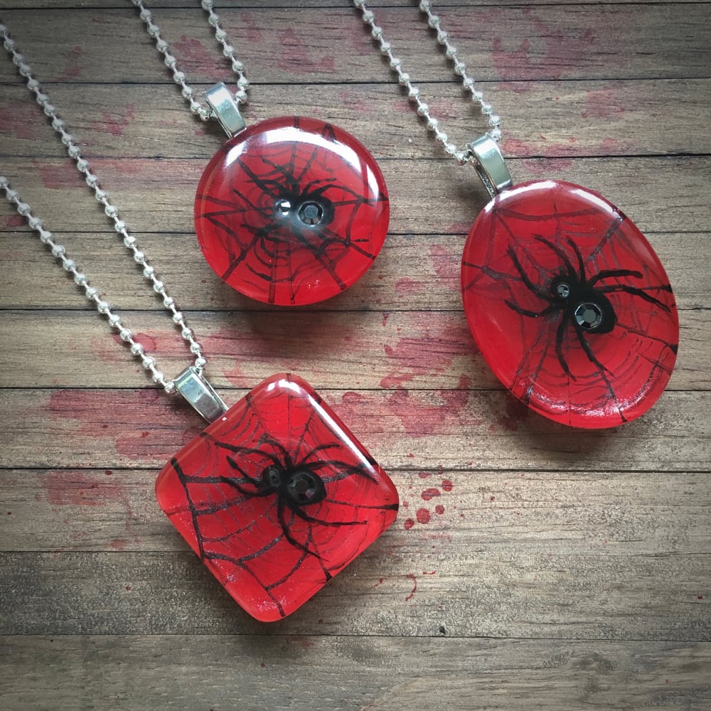 Hand painted Spider on Web Resin Pendant