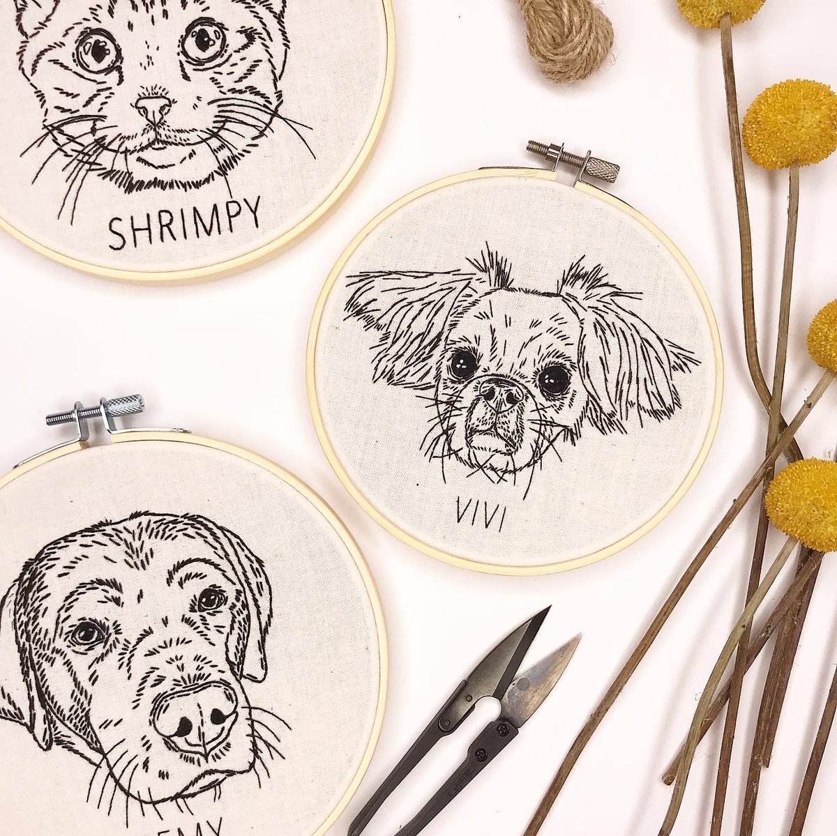 Custom LINEWORK STYLE Hand Embroidered Pet Portait
