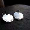 Mother's earrings sterling name children mom grandma hand stamped custom personalized kids engraved