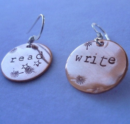 READ/WRITE handstamped copper earrings
