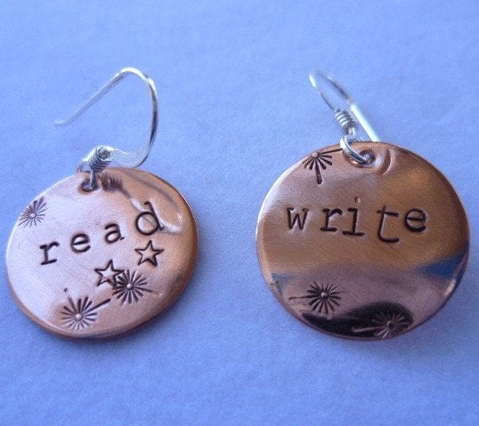 READ/WRITE handstamped copper earrings