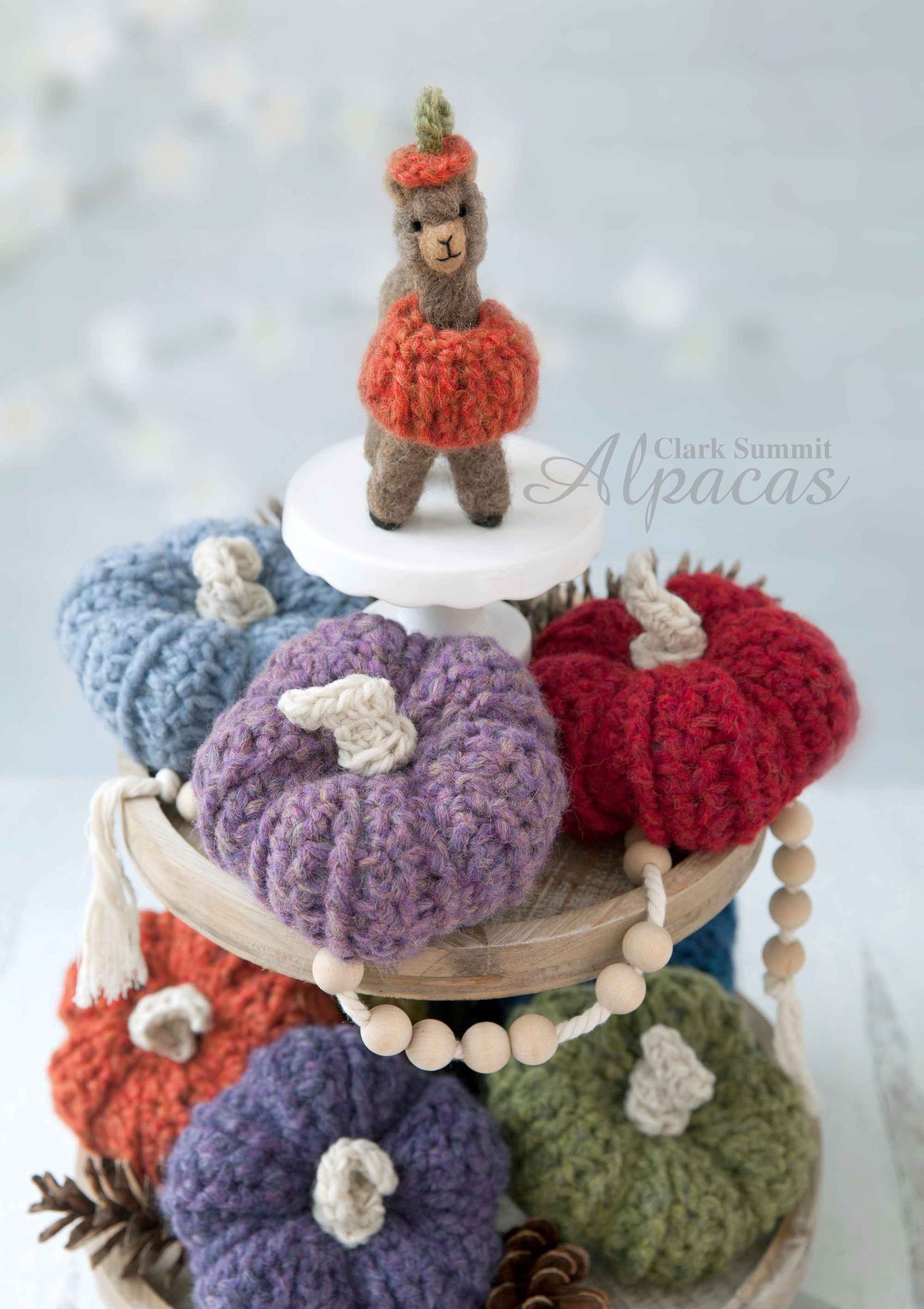 Mini Pumpkins Crocheted with Alpaca Yarn - Fall Decor for Llama Lovers - Perfect for Tiered Tray