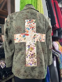 Image 2 of Olive Floral Blazer with Cross