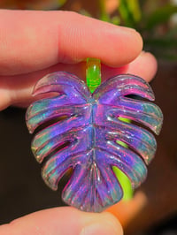 Image 3 of Purple & green crushed opal monstera pendant 