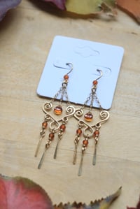 Image 5 of Brass + Orange Garnet Chained Chandelier Earrings