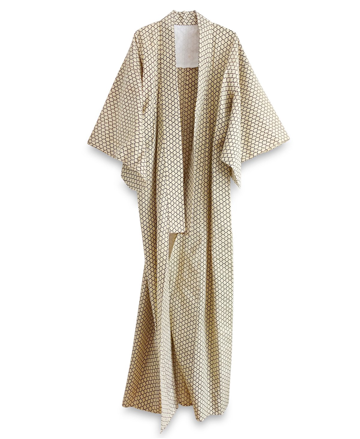 Image of Kimono af bomuld i sennepsfarve med grafisk mønster