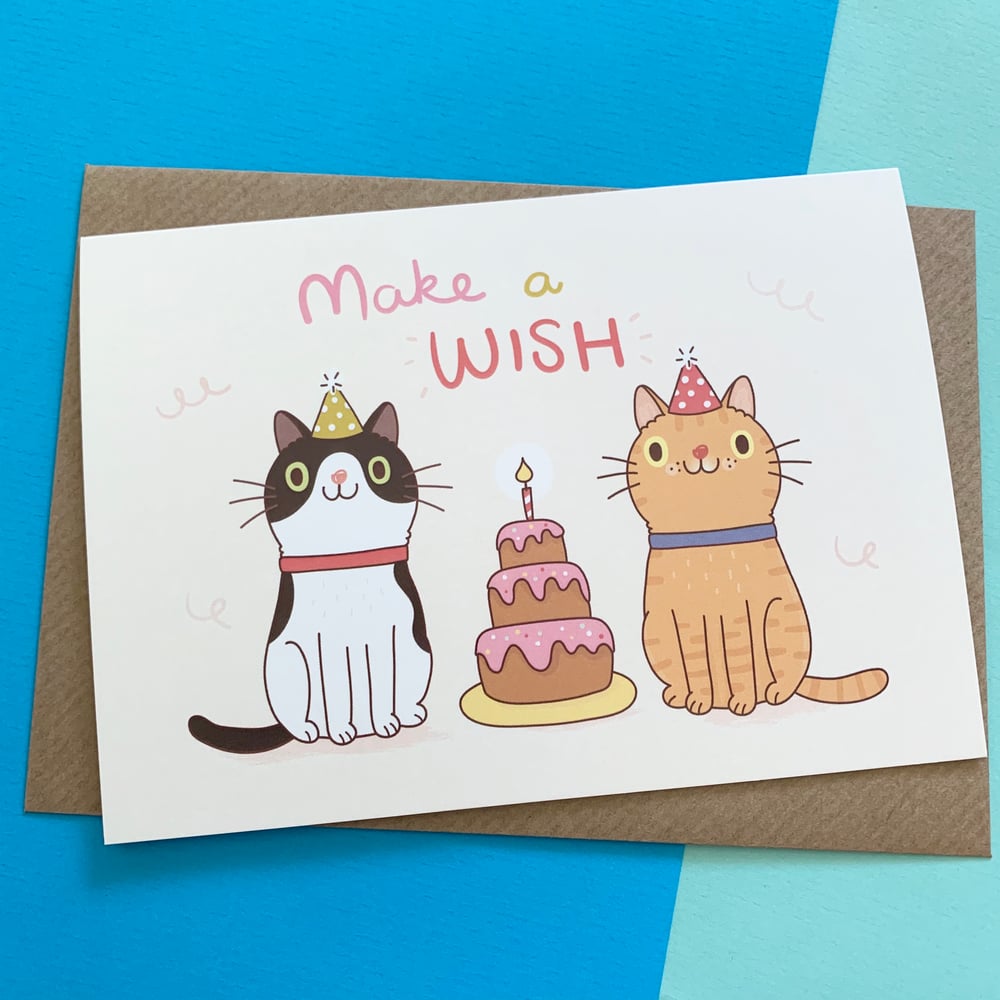 Image of Cat Make A Wish Birthday Card 