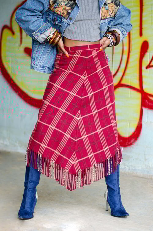 Image of Vintage Abeje Plaid Fringe Skirt