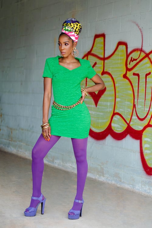 Image of Vintage Adaeze 80's Green Fitted Mini Dress