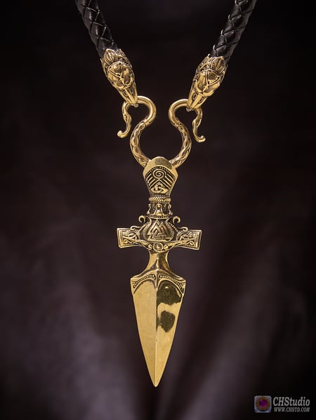 Image of Spearhead of Odin's GUNGNIR + Leather Necklace - 6 mm