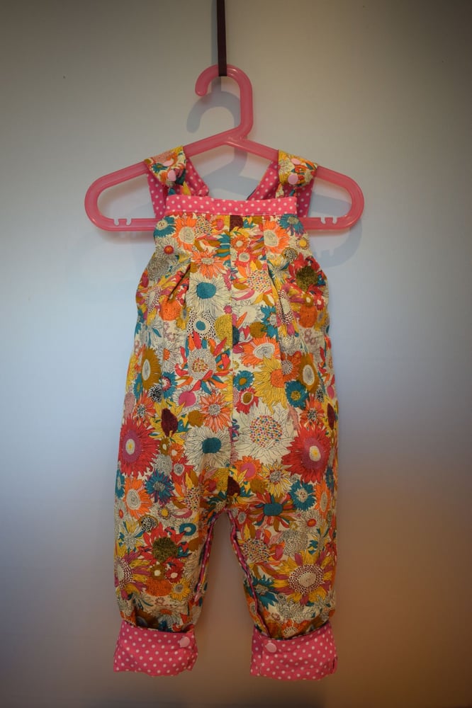 Image of Baby Reversible Dungarees - Pink Spot